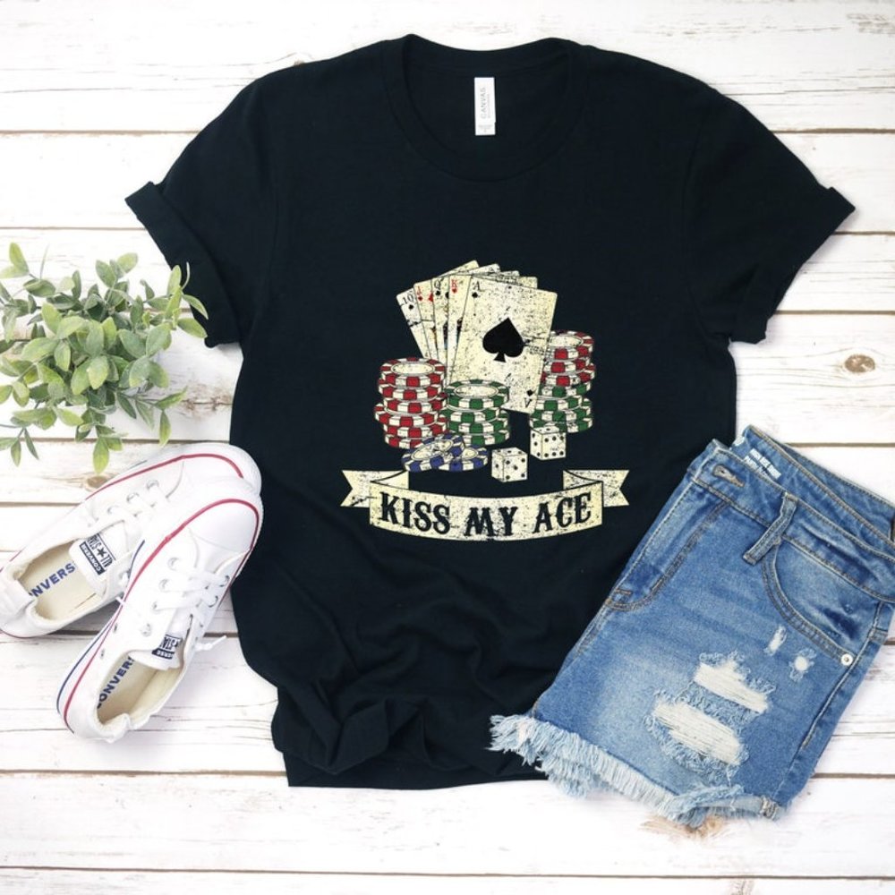 KISS MY ACE POKER GAMBLING WOMENS TEE IN BLACK